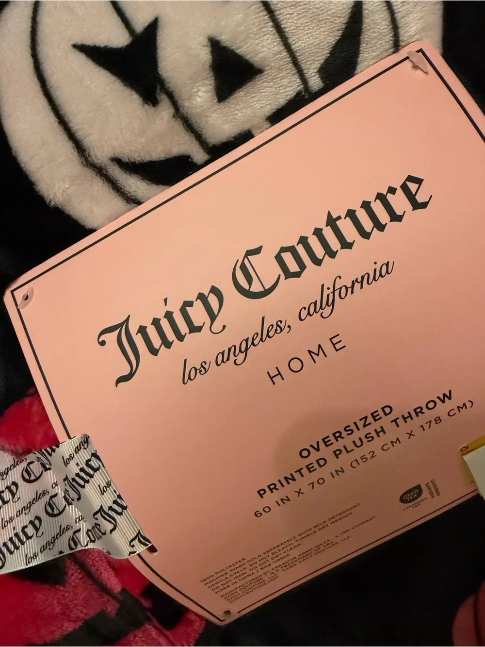 NEW VIRAL Juicy Couture Black Pink White Pumpkin Plush Throw BLANKET 60x70